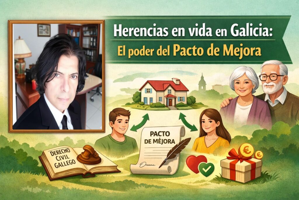 Explicación gráfica del Pacto de Mejora y herencias en vida según el derecho civil gallego