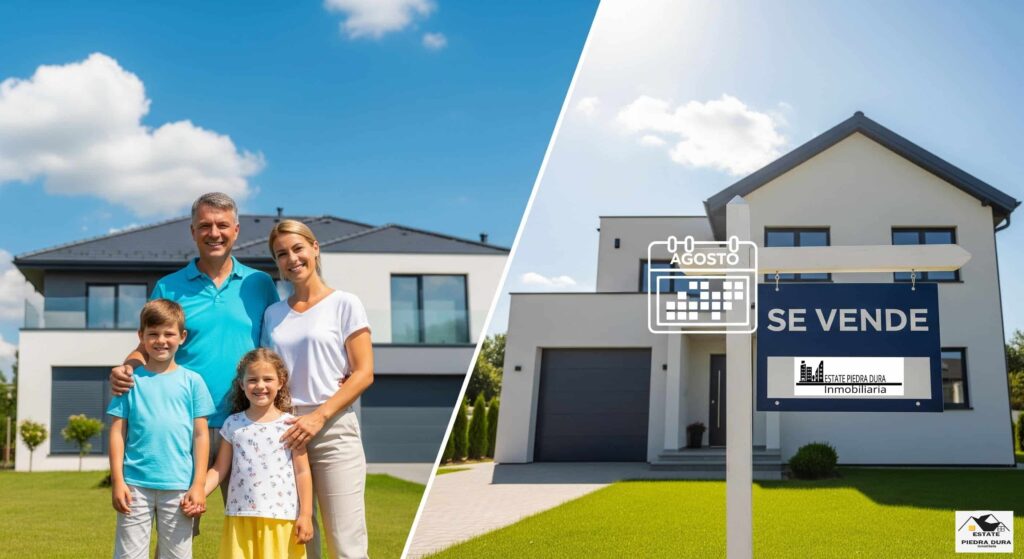 Casa moderna con jardín en verano, ideal para vender en julio y agosto