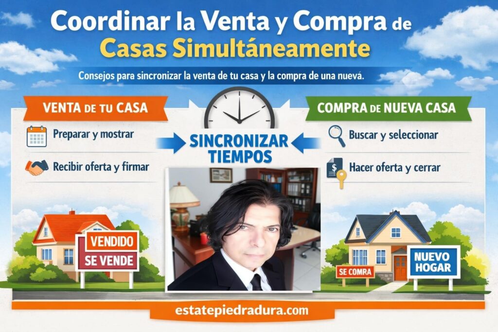 Infografía sobre la coordinación de tiempos para vender una casa y comprar otra simultáneamente