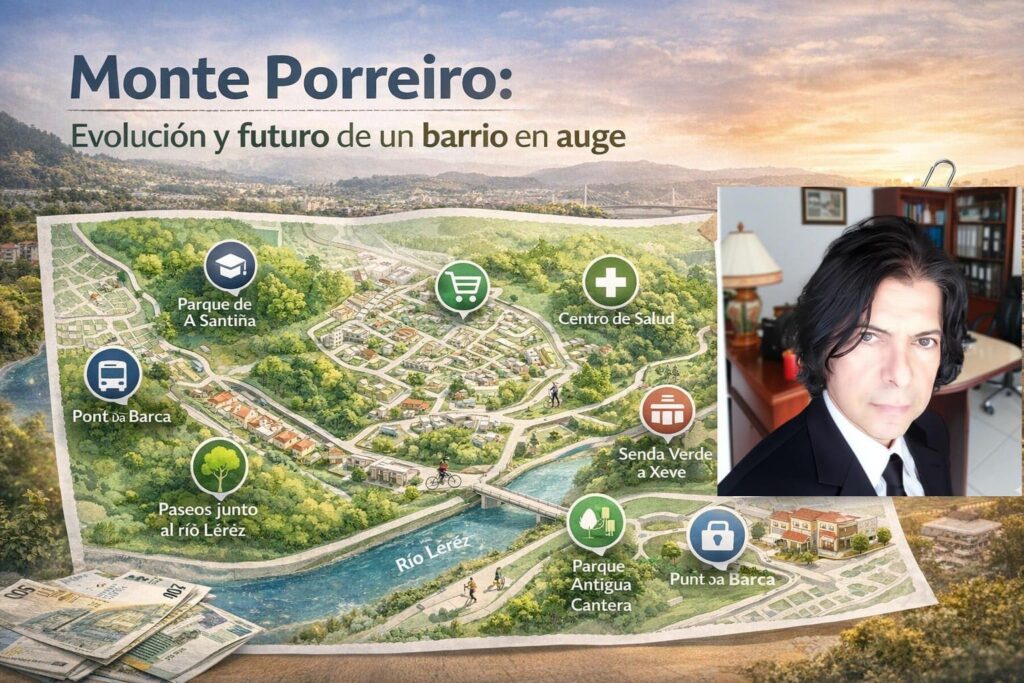 Mapa de servicios y zonas verdes del barrio de Monte Porreiro en Pontevedra Alexander Fernández