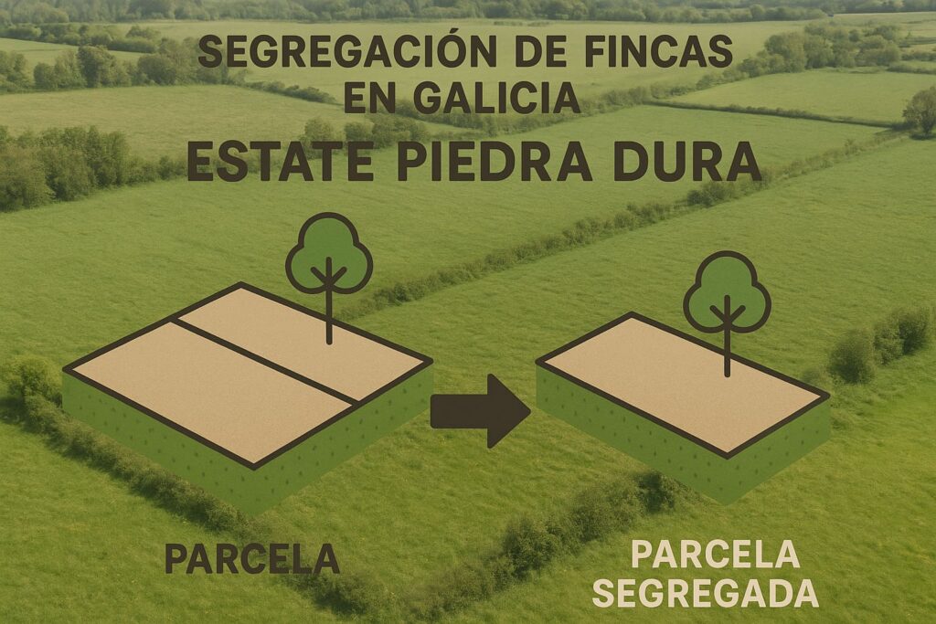 Segregación de Fincas en Galicia: Plano con divisiones y flechas.