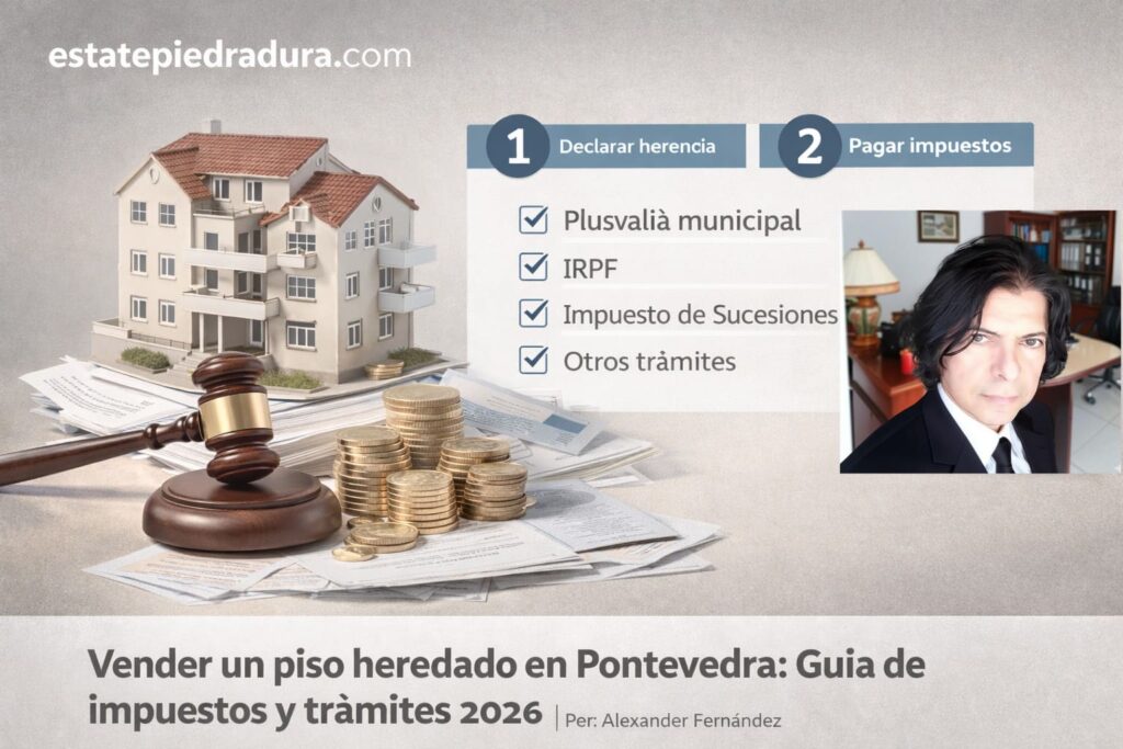 Infografía de impuestos y pasos para vender vivienda heredada en Galicia