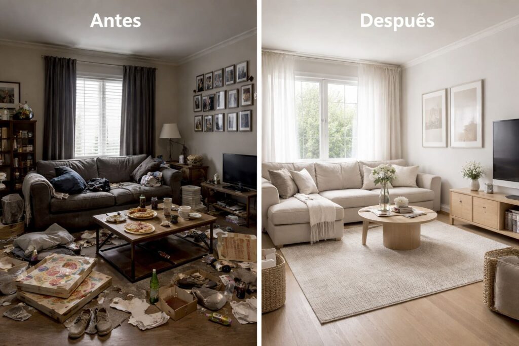 sala-de-esta-Antes-desordenada-y-oscura-Después-despersonalizada-luminosa-y-decorada-con-colores-n Home Staging para vender
